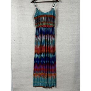 BISOU BISOU Maxi Dress Size 12‎ Boho Colorful Ikat Print Sleeveless Summer Beach